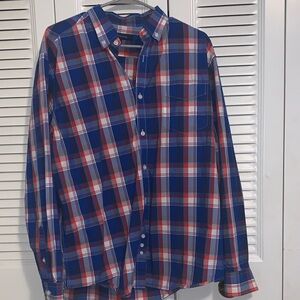 Men's Blue and Red Plaid Shirt